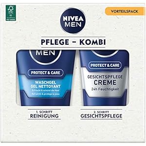 NIVEA MEN Face Duo Pack, gezichtsverzorgingsset met Nivea Men Protect & Care wasgel (100 ml) en Nivea Men Protect & Care…