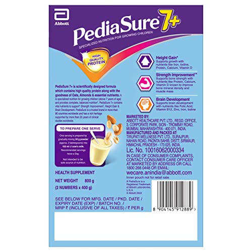Image of Pediasure Health and Nutrition Drink Powder 1kg, Vanilla Delight Flavour, Value Pack & Pediasure 7+ Specialized Nutrition Drink Powder for Growing Children Vanilla Flavour 800g