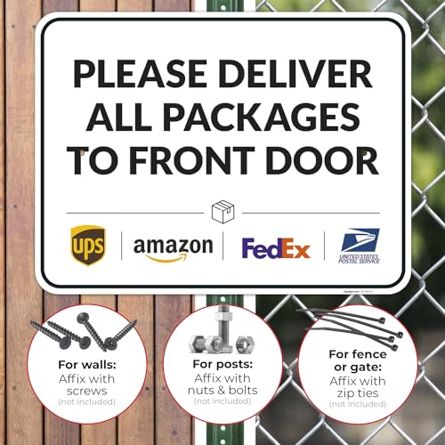 Image of Package Delivery Sign, Delivery Instructions Deliver All Package to Front Door Sign, 18x24 Inches, Rust Free .063 Aluminum, Fade Resistant, Made in USA by Sigo Signs