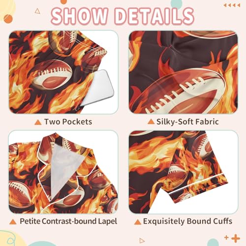 senya Football Balls Fire 1 Satin Summer Pajama Sets Silk Short Sleeve Button Down Sleepwear3