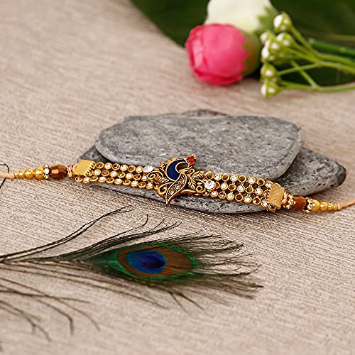 Image of eCraftIndia Beautiful Pastel Green and Purple Color Designer Rakhi for Brother | Raksha Bandhan Rakhi with Roli