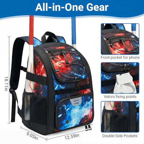 Image of Youth Baseball Bag - Softball Bag for Girls & Boys with Shoes Compartment, Bat Backpack for Baseball, T-Ball & Softball Equipment