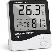 Digital Indoor Thermometer Hygrometer with Clock, 3-in-1 Room Temperature Humidity Monitor,Large LCD Display, Desk Stand&Wall Mount, C/F Switchable, Alarm Calendarfor Home Office Bedroom Greenhouse