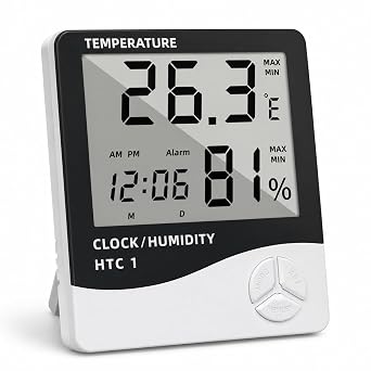 Digital Indoor Thermometer Hygrometer with Clock, 3-in-1 Room Temperature Humidity Monitor,Large LCD Display, Desk Stand&Wall Mount, C/F Switchable, Alarm Calendarfor Home Office Bedroom Greenhouse