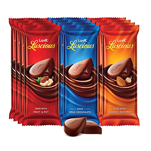 Luvit Luscious Milk Chocolates Bar | Combo Pack Of Milk, Fruit & Nut, Roasted Almond | Deliciously Smooth | Pack Of 12 – 568Gm