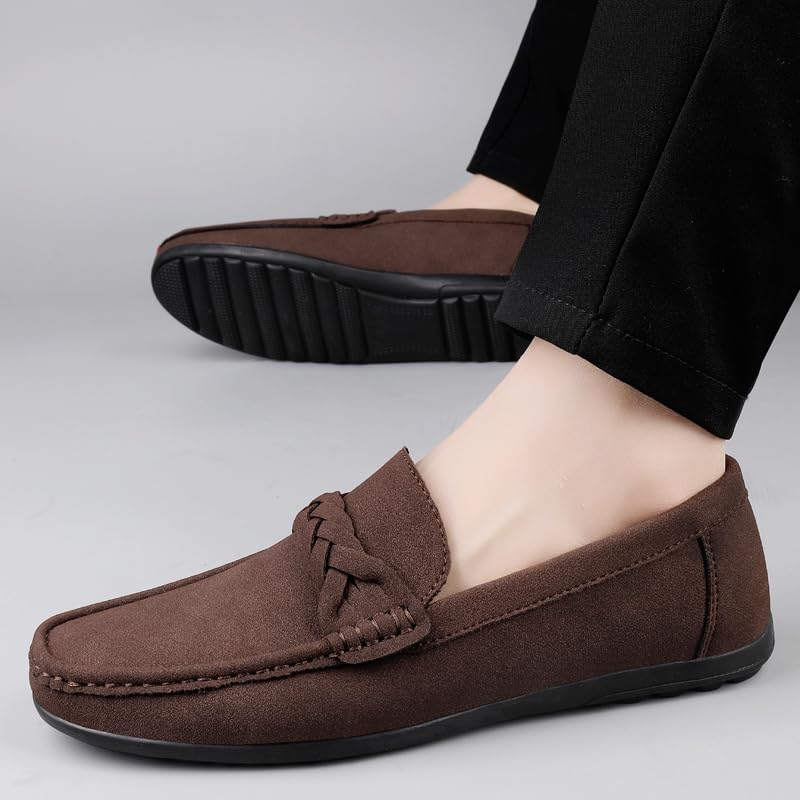 Men's Classic Suede Leather Slip On Casual Penny Loafers Flats Moccasin Driving Boat Shoes Comfort Handmade Smoking Slipper 5