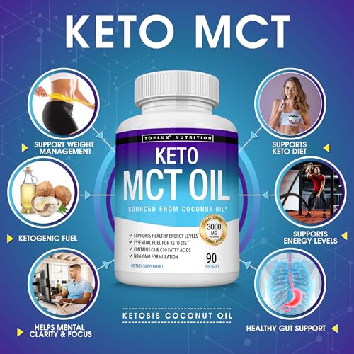 Toplux Keto MCT Oil Capsules - 3000mg Natural Pure Coconut Oil Extract Pills, Source of Energy, Easy to Digest for Men Women, 90 Softgels, Supplement - Image 3