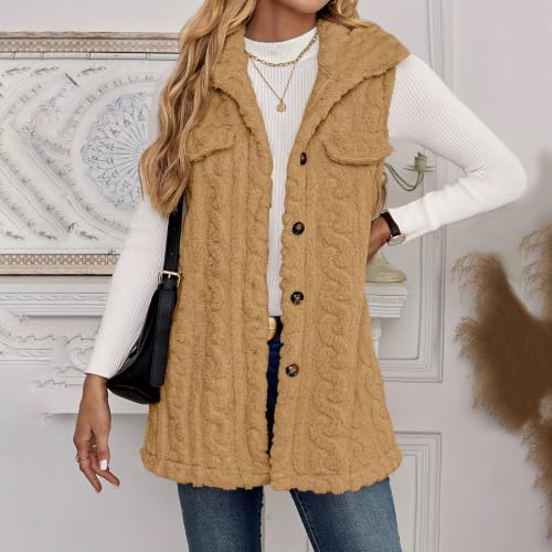 Womens Fuzzy Vest Hooded Sleeveless Sherpa Jacket Button Down Fleece Coat - image 6