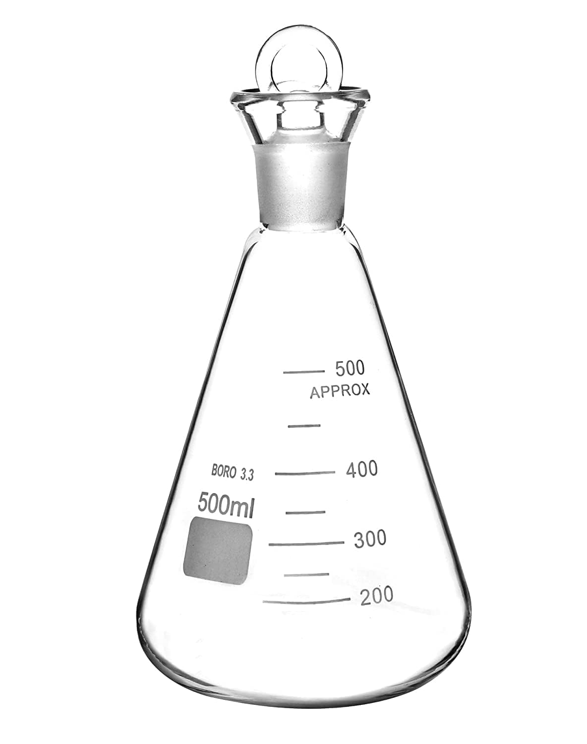 Salco 500ml Iodine Flask & Stopper, Heavy Duty Borosilicate Glass Erlenmeyer Flask Interchangeable Stopper Narrow Mouth Erlenmeyer Flask, Conical Shape (6)-image-2