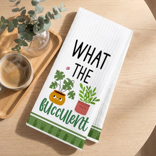 Image of 3 Pcs Funny Kitchen Towels, Plant Lover Gifts for Women Gardener Mom, Succulent Cactus Plant Gifts Dish Towel, Leaves Waffle Weave Hand Tea Towels for Kitchen Home Farmhouse Decor-24x14 Inch