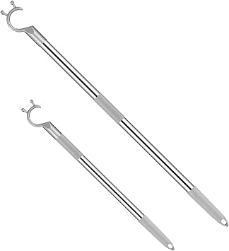 Retractable Long Pole with Hook Telescoping Closet Pole 33"-56" Adjustable Christmas Light Reaching Pole Extendable Reach Stick Clothing Hanger Pole for High Area, Shelf, Closet Top Gray