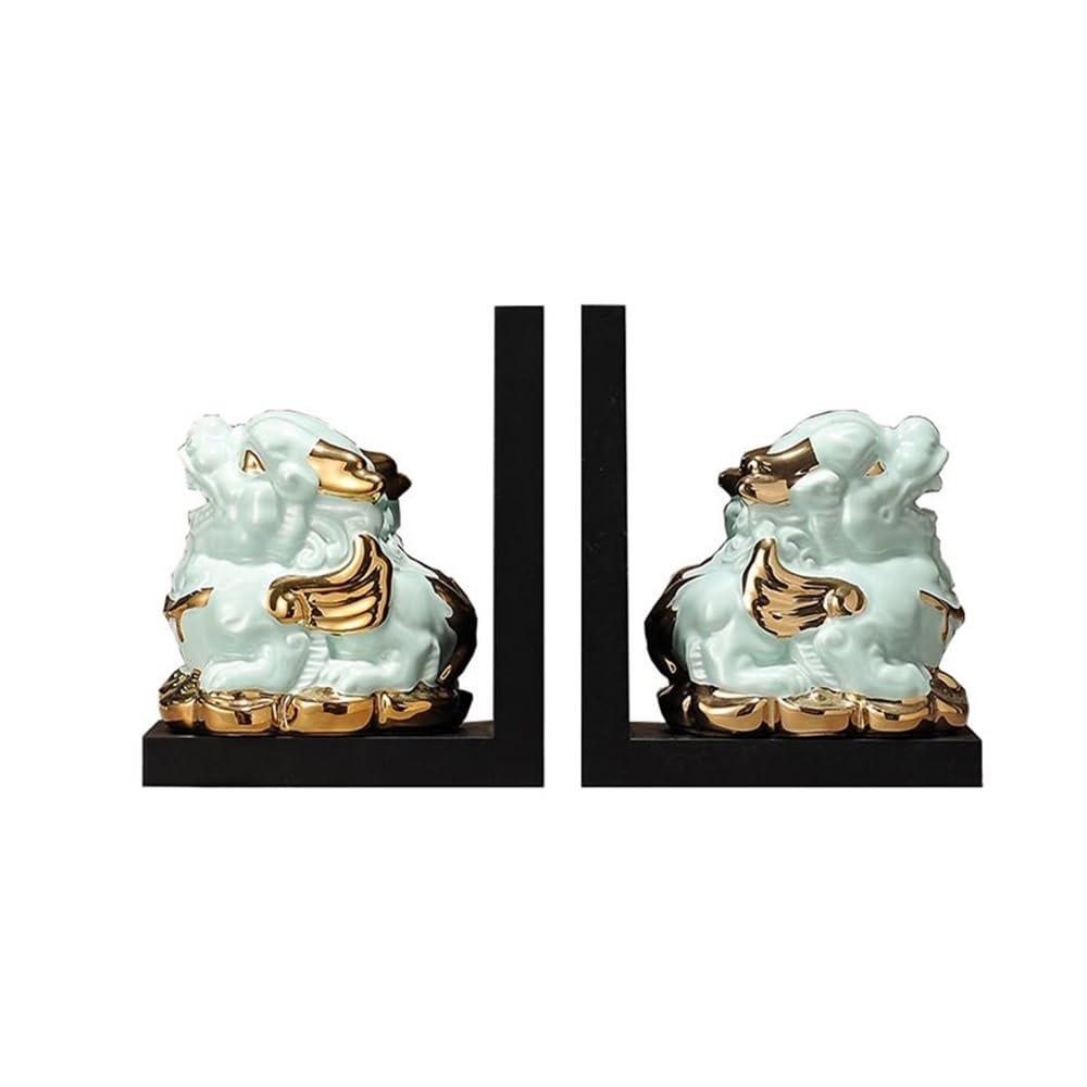 Book Organizer Ceramic Book Ends for Shelves, Decorative Bookends for Heavy Books for Home Office Desk Bookshelf Decoration Bookshelf Accessories(Blue)