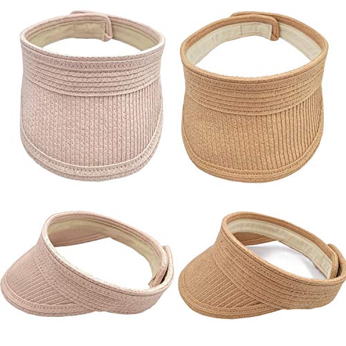2 Pack Unisex Kids Sun Hats Beach Straw UV Protection Caps for Boys Girls Summer Adjustable Wide Brim Visor2