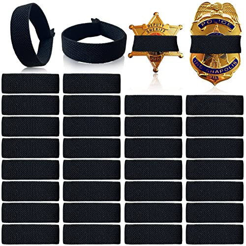 CREATRILL 30 Pack Balck Police Mourning Band Stripe Police Officer Badge Shield Funeral Honor Guard Straps for Badge Size of 2.4 to 4