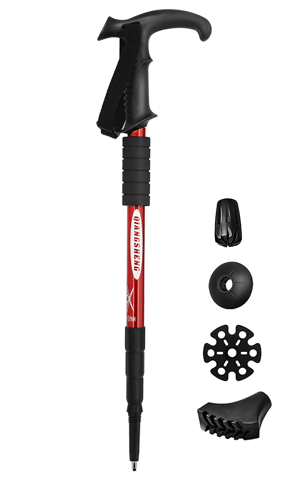 FEOYATrekking Poles for Hiking Adjustable Telescoping Walking Stick Hiker Hunger Trekking Poles Red 1PCS