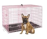 30 Inch Medium Dog Crate, Heavy Duty Dog Crates for Medium Dogs, Metal Wire Folding Dog Cage with Removable Trays, Locks, Double-Door, Divider Panel, Handle, Puppy Crate Pet Crate (30 in, Pink)