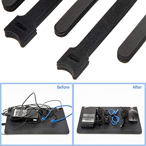 100 PCS Reusable Fastening Cable Ties, 8 x 1/2\" Black Adjustable Cord Straps, Cable Organizer, Cord Wrap and Hook Loop Cords Management. - Thumbnail 6