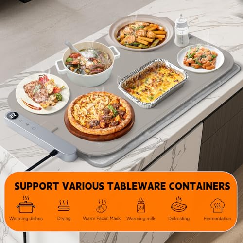 Homelove Warming Mat for Food - Waterproof Food Warmer for Buffets, Parties | Dishwasher-Friendly, 24.4"x14.6", 7 Temps & 6H Timer, Roll up Silicone, Heat-Resistant Pad, Full Surface Heating Countertop - image 6