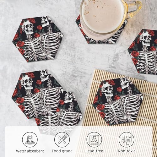 Dessous de verre avec support rose et squelette, idée cadeau originale de table