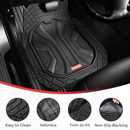 Image of Coverado Car Floor Mats for Cars, Waterproof All Weather Floor Mats, Deep Dish Car Mats, Universal Trim to Fit Automotive Floor Mats for Trucks Car Accessories for Cars SUV Truck (3 Pcs,Black)