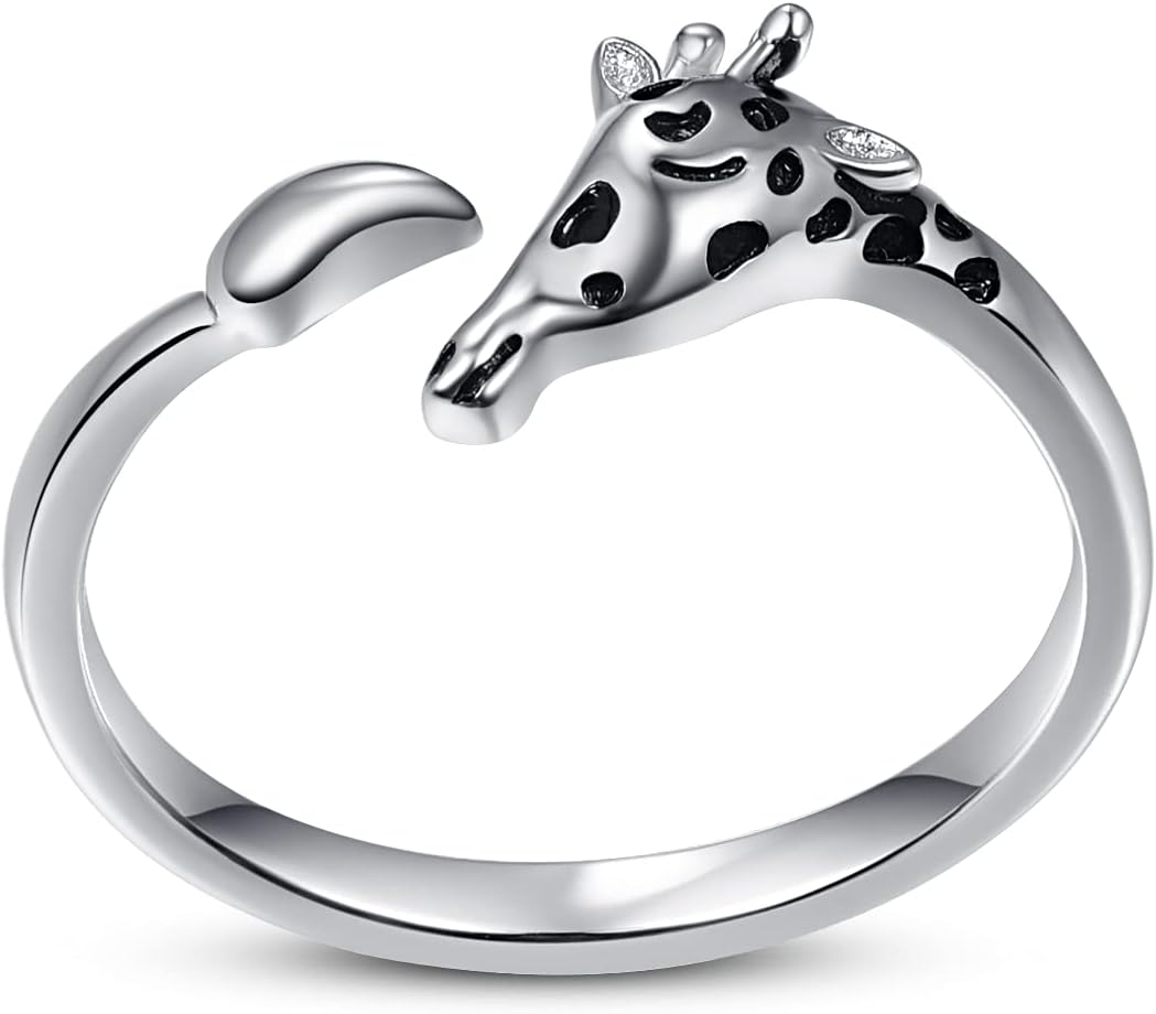 TANGPOET Giraffe Ring Gifts for Women 925 Sterling Silver Adjustable Open Rings Jewelry Gifts for Giraffe Lovers Birthday Christmas Mothers Day