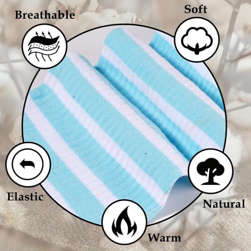 Image of Moon Wood Plus Size Thigh High Socks for Women Knit Cotton Extra Long Striped Over the Knee High Socks Leg Warmers