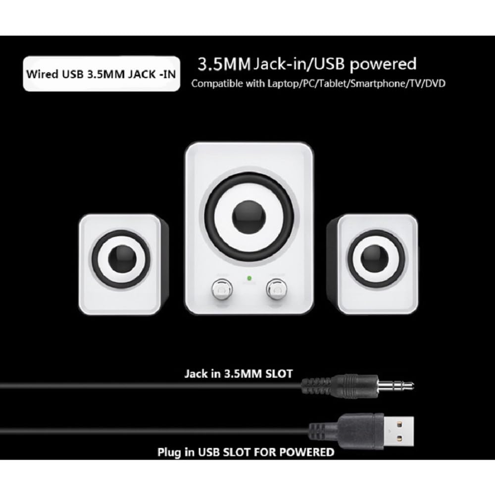 SW-202 - Sistema di altoparlanti USB 2.1 con controllo volume, colore: bianco e nero