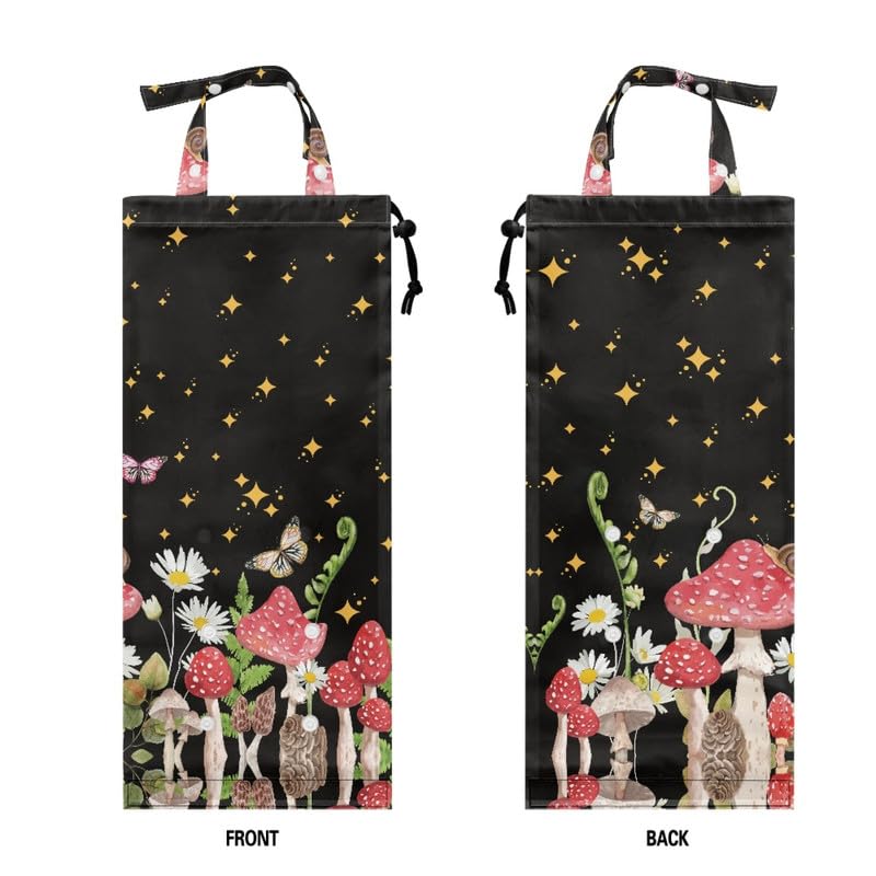 Image of Mushroom Car Garbage Bag Hanging, Cartoon Butterfly Daisy Foldable Auto Trash Bag with Adjust Handle, Yellow Star for Stable, Seatback Use