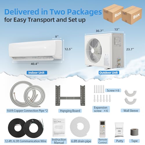 Image of Manastin 18000BTU Mini Split Air Conditioner & Heater with Inverter, 19 SEER2 230V Energy Saving AC Unit Cools Rooms up to 1250 Sq. Ft, Complete Installation Kit,White