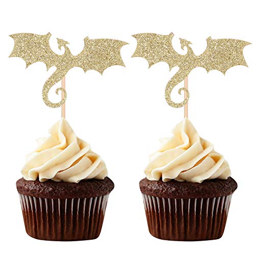 Gold Dragon Cupcake Toppers Fantasy Theme Party Decorations - Set Of 24 #TOP7