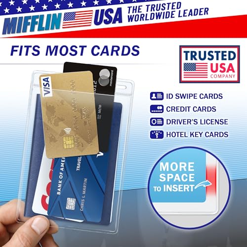 Image of 4x6 XXL Passport, ID, Name Card Holders - Vertical, Zipperless, 250 PK | Mifflin large clear plastic waterproof passport holder with soft edge, 5 pre-punched holes for all lanyard clips, bulk pack