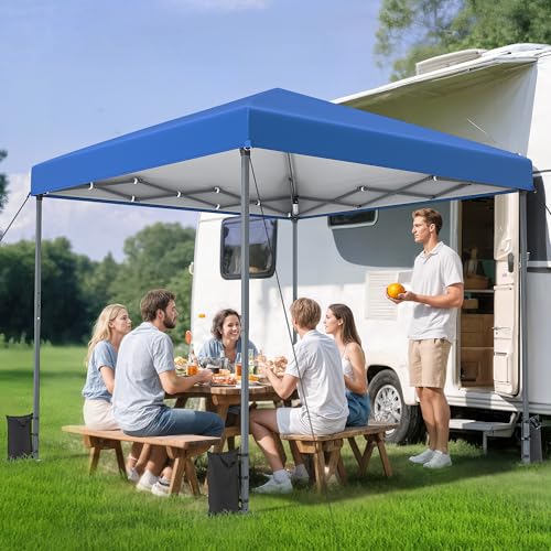 DWVO Pavillon Faltpavillon, Faltbarer Stabil Pop up Wetterfester Gartenpavillon mit Schutz, höhenverstellbar für alle Jahreszeiten ideal für Märkte Pool Wasserdicht und robust 3x3M Blau