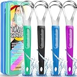 Cbiumpro 4-Pack Tongue Scraper for Adults & Kids, Stainless Steel Tongue Cleaner with Travel Case, Reduce Bad Breath
