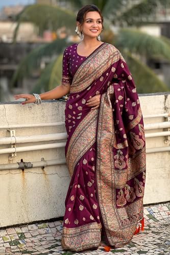 Image of SGF11 Women's Kanjivaram Pure Soft Silk Saree With Unstitched Blouse Piece