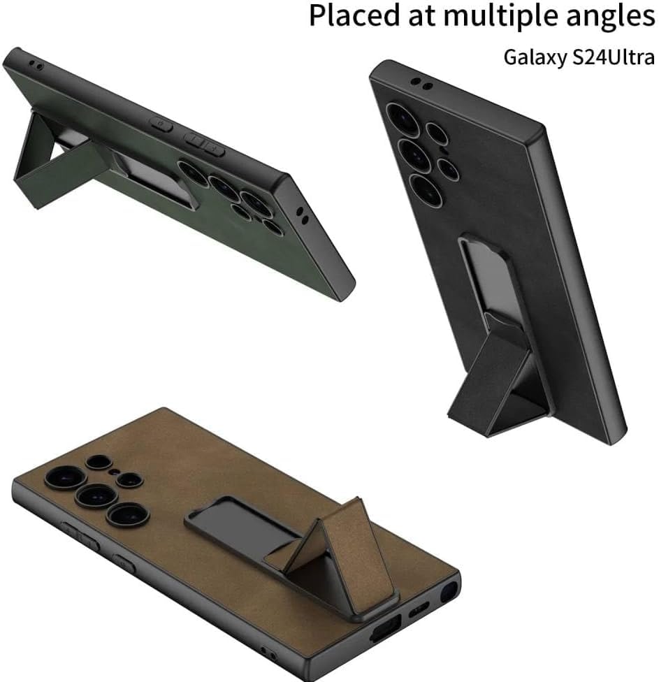 Image of TechTrendz Luxyry Slim Frosted Leather Folding Bracket Kickstand Case Compatible with Samsung Galaxy S25 Ultra, Skin-Feel Camera Protective Cover for Samsung Galaxy S25 Ultra 5G (Grey)