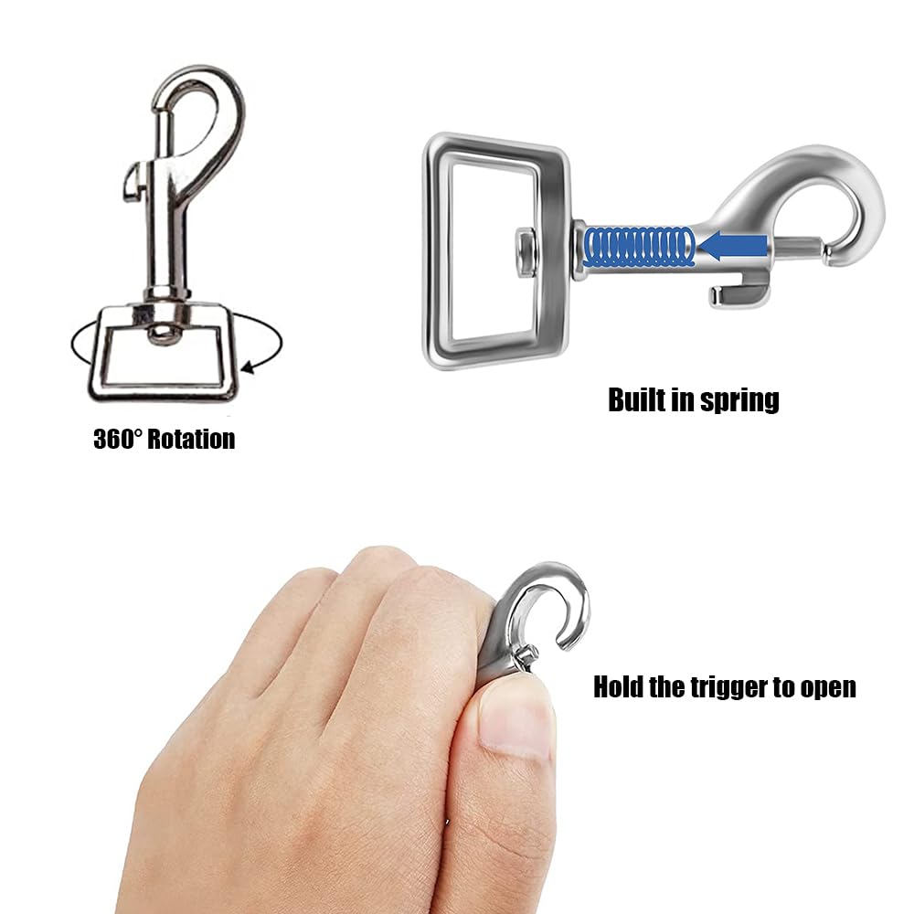 3 PCS Dog Lead Clips Square Eye 360° Leash Swivel Snap Hook Heavy Duty Trigger Clips Clasp Buckle for Connecting Pet Collars Keychains Dog Leash - Image 3