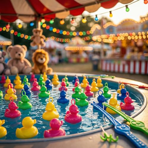 AMLI Enten Angeln | 16x bunt Entchen mit Öse & Gewicht | Inkl. 2 Angeln | Entenangeln Spiel Wasser groß | Perfekt für Firmenfeiern Kita Kindergeburtstag | Schwimmenten 101AO20DUCK