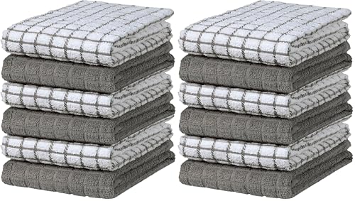 Image of Bumble Kitchen Towels | 100% Cotton Dish Towels with Hanging Loop | 16 inchx 28 inch | 380GSM | Absorbent Kitchen Towel Set | 12 Pack, Gray
