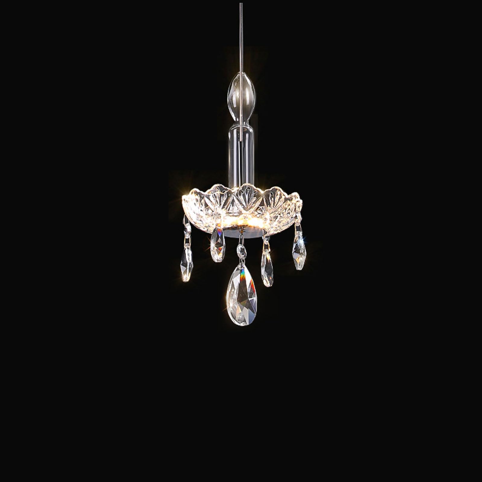 RSZCSMO 4.72in Glass Pendant Light French-Style Luxury Crystal Long-Chain Bedside Decorative Hanging Lamp Suitable for Dining Tables, TV Feature Walls, Bars Lighting Fixture