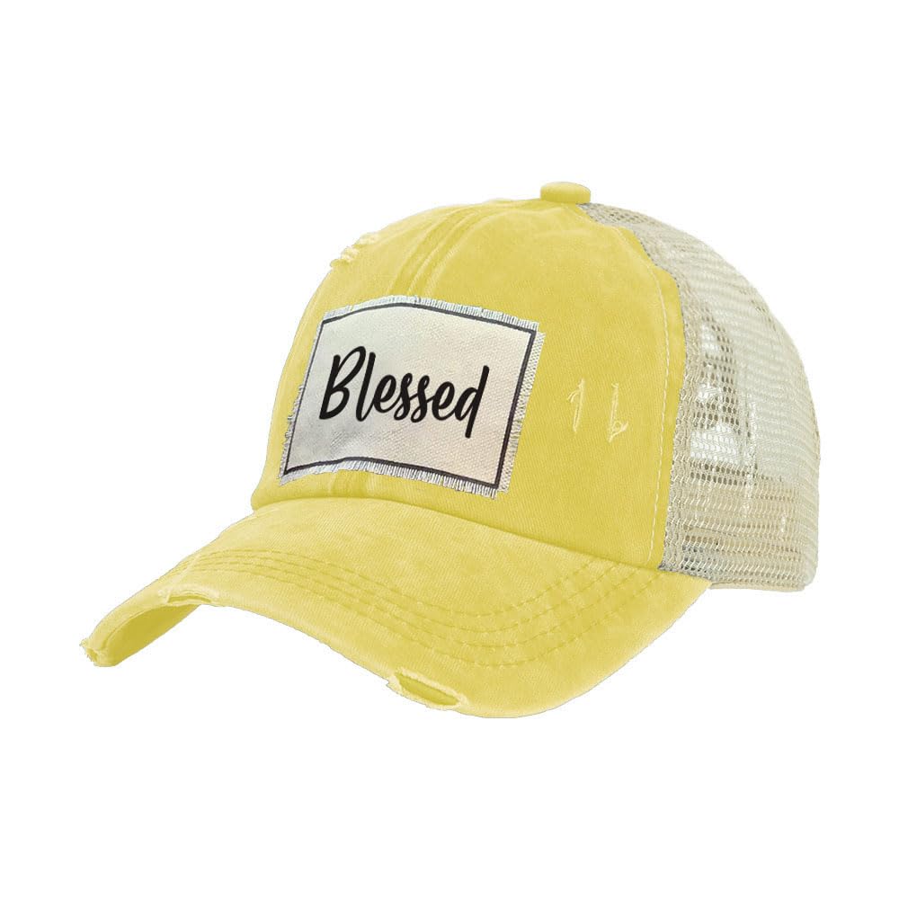 BRIEF INSANITY Funny Trucker Hat for Women and Men - Humorous & Sarcastic Mesh Back Distressed Vintage Novelty Hat, Blessed