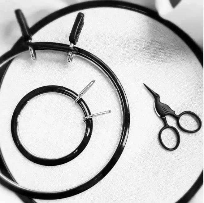 Image of Nurge Metal Embroidery Hoops - Premium Spring Tension Embroidery Hoop for Cross Stitch - Durable Ring with Quick Release Safety Clip - Ideal for Crafters,Beginners & Professionals - Black - Large