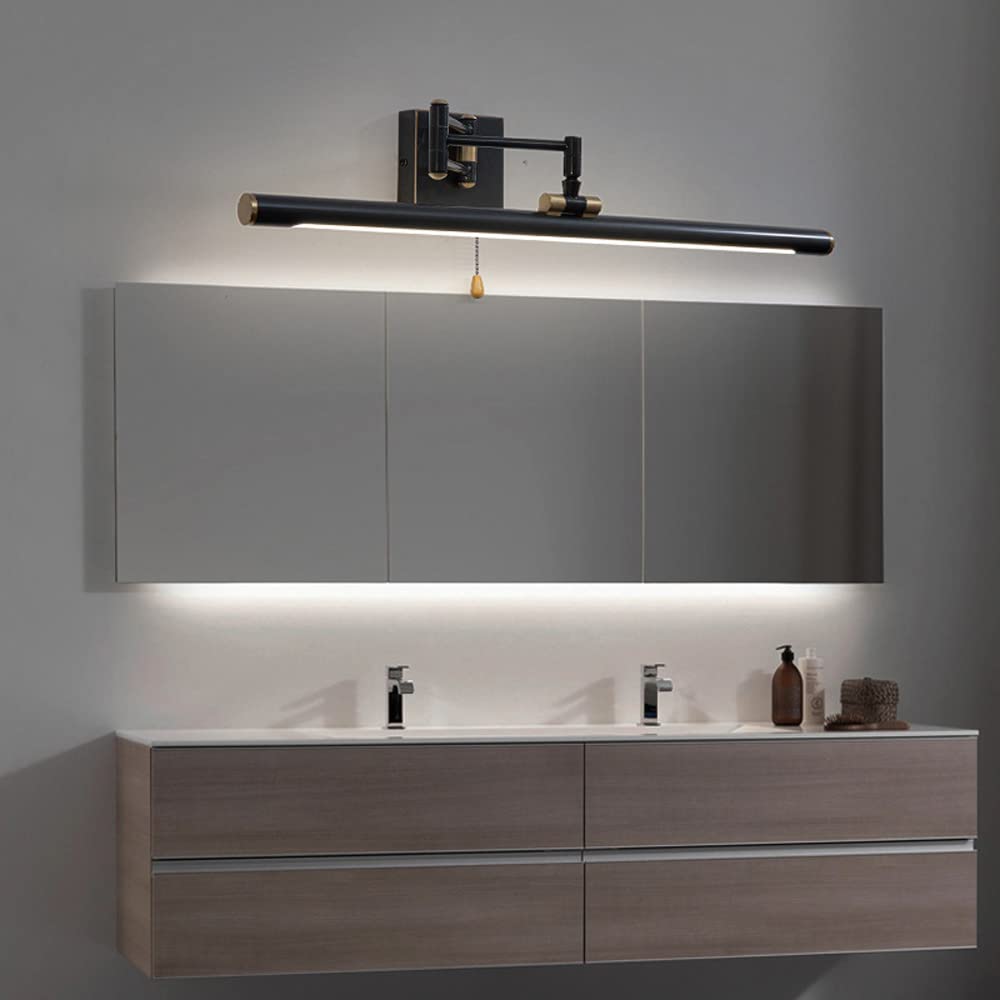Lampa przednia z lustrem liniowym Regulowana lampa łazienkowa LED z łańcuszkiem, nowoczesne lampy do makijażu Oprawy oświetleniowe do makijażu ściennego nad lustrem do toalety Kąpiel w proszku