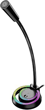 USB Recording Microphone with RGB LED Light Stand for Laptop YouTube Live Broadcast Karaoke Gamers Computer Microphone