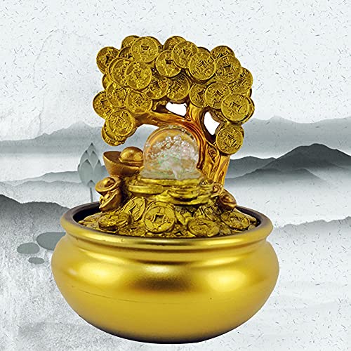Gold Money Tree Feng Shui Desktop Water Fountain Waterfall Decoration With Led Light Portable Tabletop Decorative Zen Meditation Waterfall For Office Living Room Craft Gift #TOP2