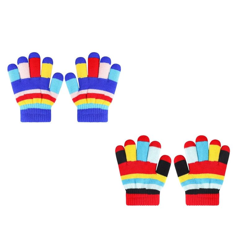 2 Pairs Kids Warm Gloves Winter Gloves Knit Gloves for Kids Boys Girls, Multicoloured