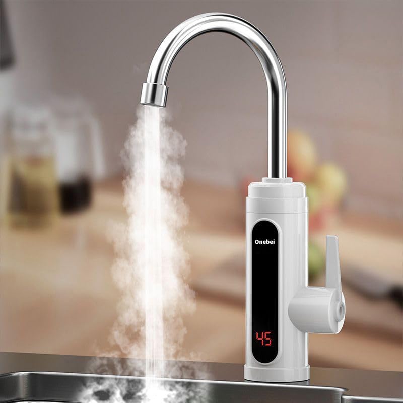 Instant Hot Water Tap, 220V 3000W Electric Instant Heater Tap, Stainless Steel Kitchen Tap, LED Temperature Digital Display, 360° Swivel Hot and Cold Mixer Water Tap for Kitchen Bathroom