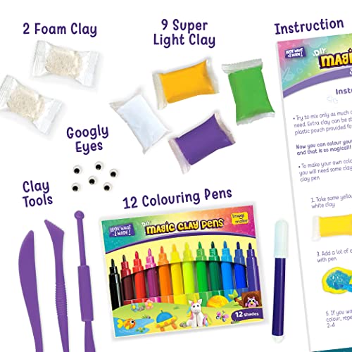Image of Imagimake Magic Clay Space | DIY Return Gift - Pack of 6 | Age 5+ Years | Colour your own air-dry clay with Magic Clay pens; make 10 creations-Astronauts, Saturn, Alien & more; mess-free