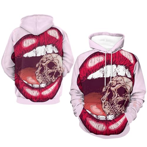 Sweat à capuche UMENG Lips Skull pull unisexe aux finitions soignées en taille S
