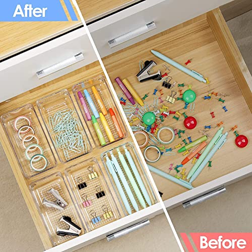Image of Zollyss 4 Pcs Clear Plastic Clothes Drawer Organiser Trays, Multipurpose Drawer Storage Bins for Wardrobe, Closet, Vanity, Makeup & Office Desk, Clear