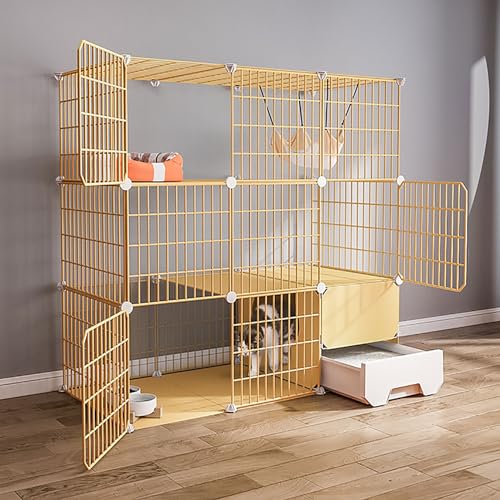 Gabbie per Gatti - Recinto per Gatti Fai-da-Te, Cuccia per Gatti, Allevamento per Interni, Cuccia per Gatti, Gabbia per Piccoli Animali in Metallo Staccabile con Lettiera per Gatti - per Cuc
